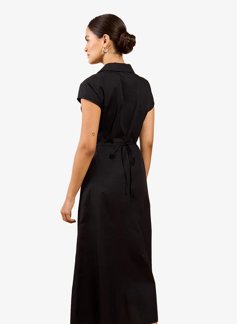Little Mistress Black Gather Midi Dress